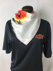 28" Orange Floral on White Poly Bandana